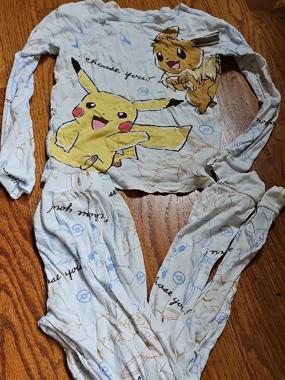 Pokemon Kids Pajama Set in Light Blue, Yellow, Brown